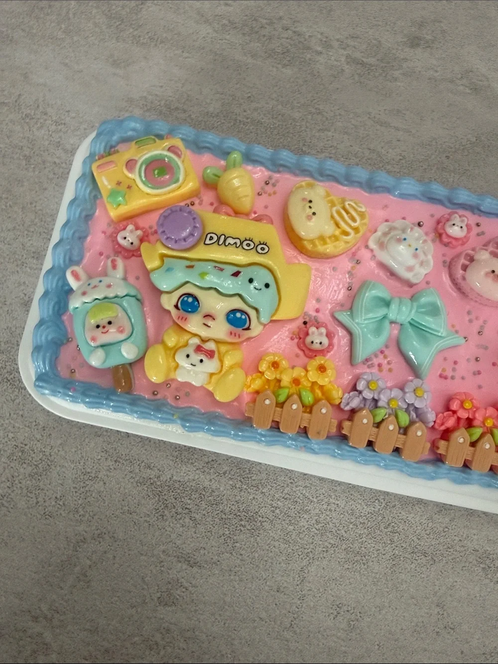 Decorative Pink Cartoon Storage Box with Mint Bow Accent